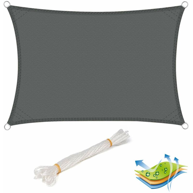 foto del prodotto tenda a vela parasole telo da sole pes protezione solare anti uv esterni grigio 5x7m woltu