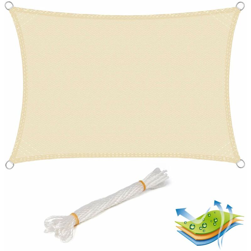 foto del prodotto tenda a vela parasole telo da sole in protezione solare anti uv giardino beige 5x7m woltu