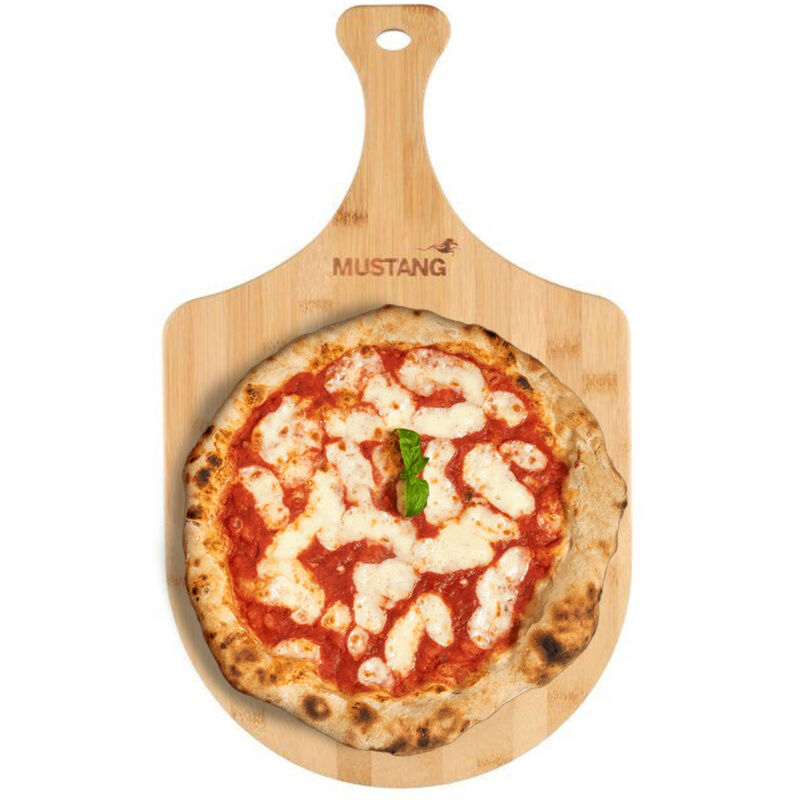 foto del prodotto bakaji pala per pizza da forno fornetto tagliere legno bambu con manico 30x50cm