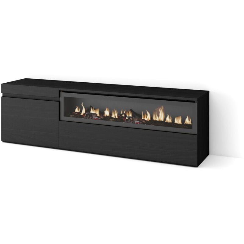 foto del prodotto mobile tv soggiorno, ampio spazio a disposizione, 150x45x35cm, per tv fino a 65 , camino elettrico, stile moderno, nero skraut home