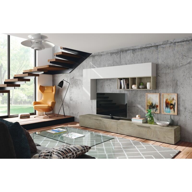 foto del prodotto parete attrezzata porta tv 260 cm bianco opaco e rovere sotira