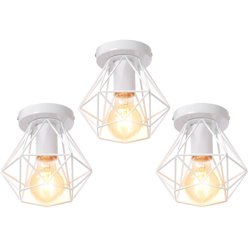 foto del prodotto axhup 3 pezzi plafoniera da soffitto, 16cm mini diamante gabbia, industriale stile, e27 attacco per soggiorno sala da pranzo bianco