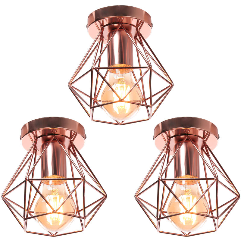 foto del prodotto axhup 3 pezzi plafoniera da soffitto, 16cm mini diamante gabbia, industriale stile, e27 attacco per soggiorno sala da pranzo oro rosa