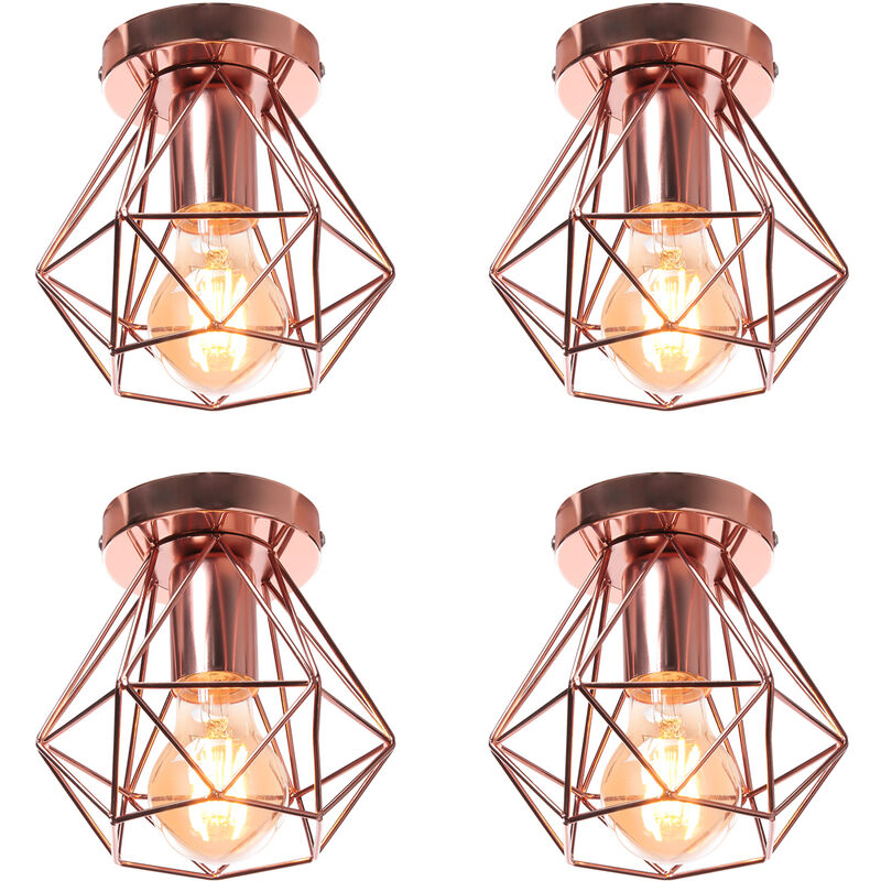 foto del prodotto axhup 4 pezzi plafoniera da soffitto, 16cm mini diamante gabbia, industriale stile, e27 attacco per soggiorno sala da pranzo oro rosa
