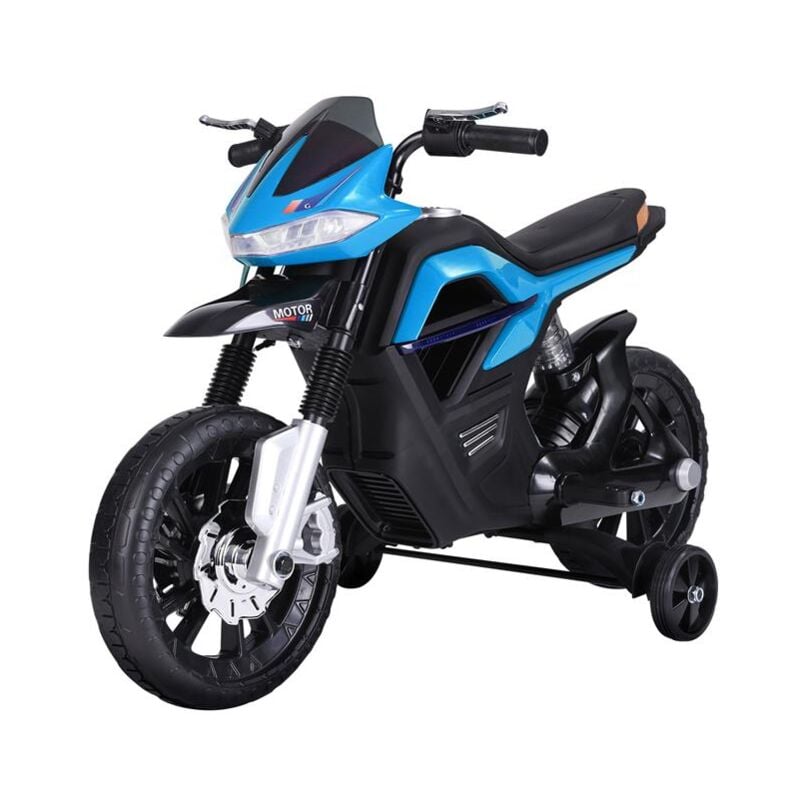 foto del prodotto moto elettrica bambini doppia sospensione con musica e luci per bambini da 3 a 8 anni azzurra
