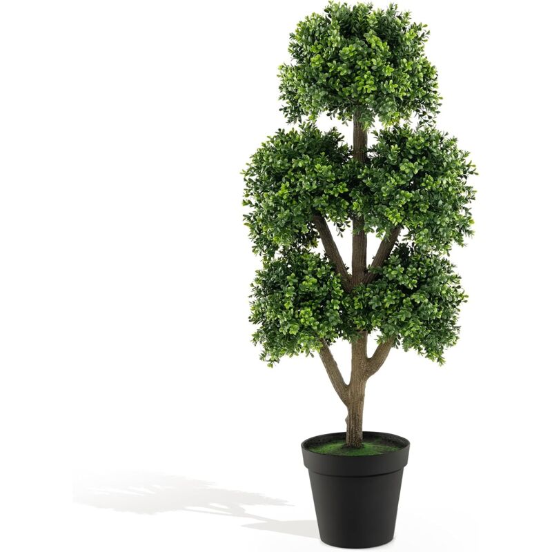 foto del prodotto costway albero topiario di bosso artificiale da 115 cm, albero topiario finto con 5 sfere in vaso ponderato riempito di cemento, pianta finta per