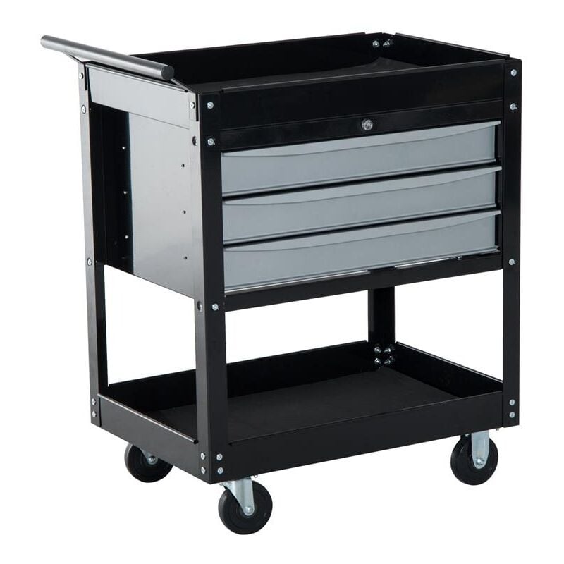 foto del prodotto carrello da officina professionale cassettiera portautensili in lamiera nero 68x46x88cm
