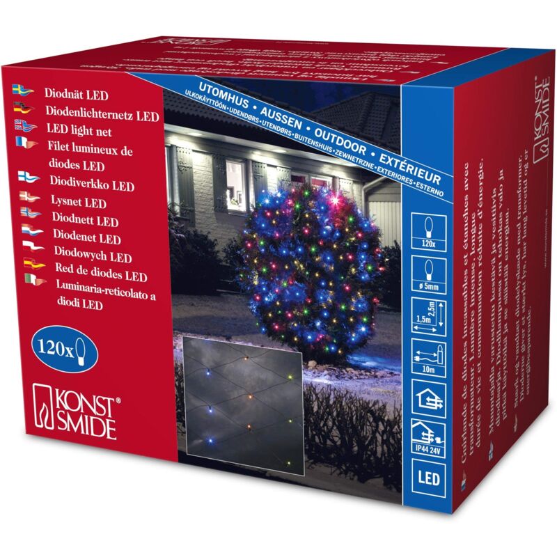 foto del prodotto 3751 500 rete di luci led 120 diodi colorati 24v trasformatore da esterno cavo nero konstsmide