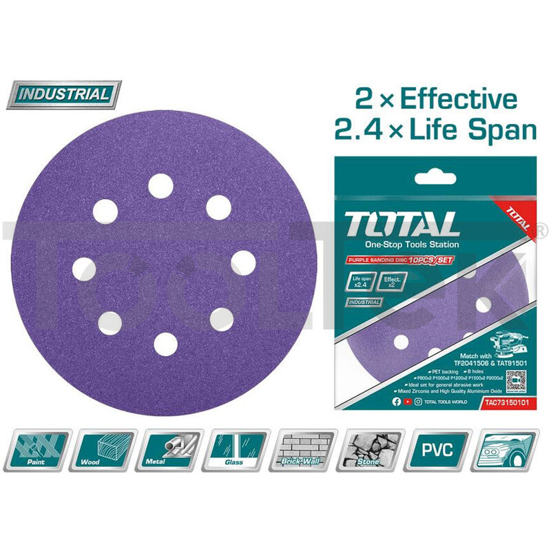 foto del prodotto set dischi abrasivi 10pz levigatrice 150mm p800 1000 1200 1500 2000 total