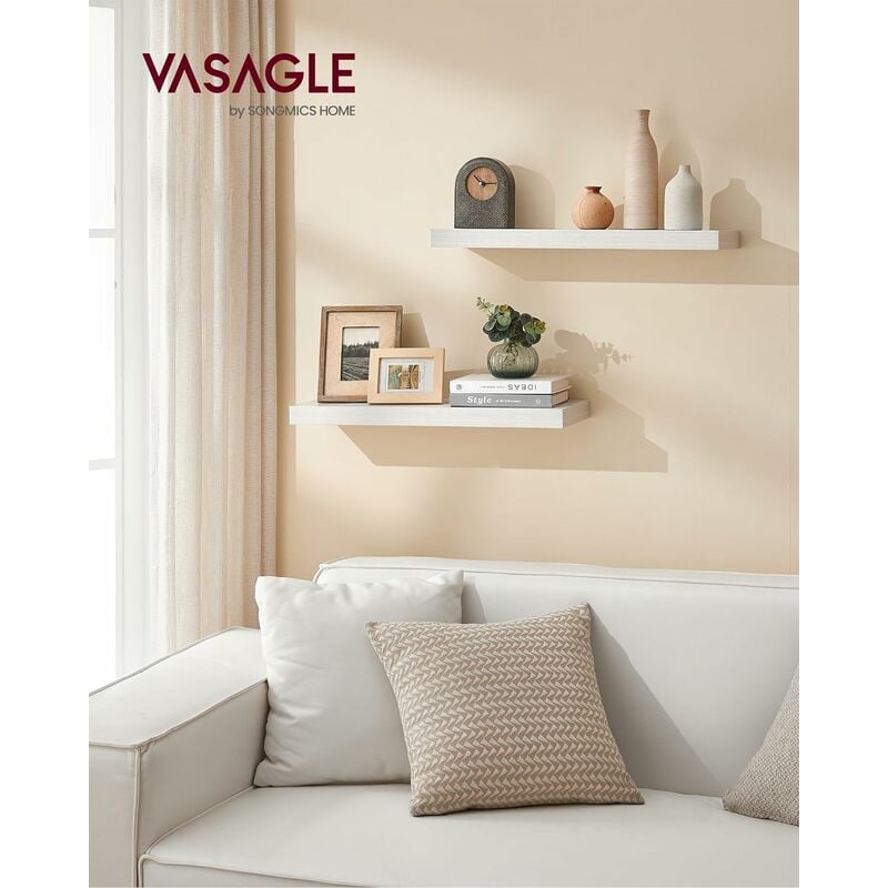 foto del prodotto mensola da muro, mensola da parete, 20 x 60 x 3,8 cm, per portafoto decorazioni, soggiorno studio cucina, bianco acero vasagle