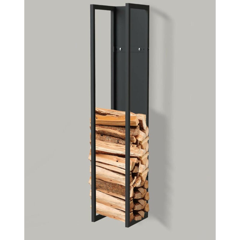 foto del prodotto dandibo porta legna da interno in metallo nero porta legna da 120 cm con parete posteriore appeso alla parete 96465 cesto per la legna porta legna