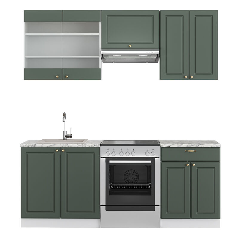 foto del prodotto cucina componibile fame line, verde oro country house bianco, 200 cm senza piano di lavoro, vicco