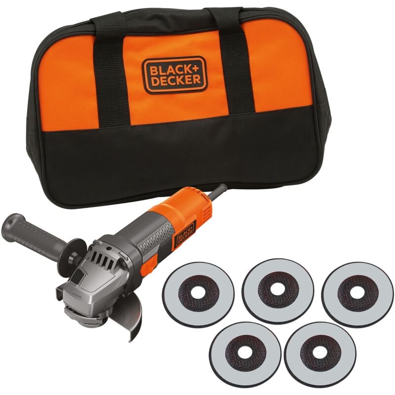 foto del prodotto black decker beg220sa5 fr smerigliatrice angolare da 900 w con borsa per il trasporto e 5 dischi da taglio