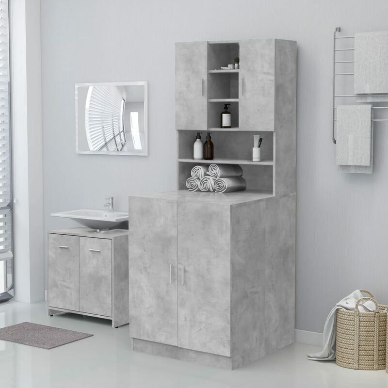 foto del prodotto armadietto da bagno mobile per lavatrice grigio cemento 71x71,5x91,5 cm fw10196