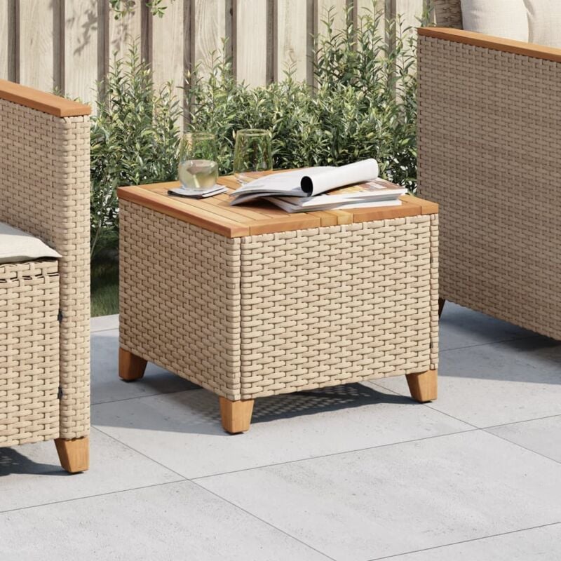 foto del prodotto vidaxl tavolo da giardino beige 45x45x37 cm polyrattan e legno acacia