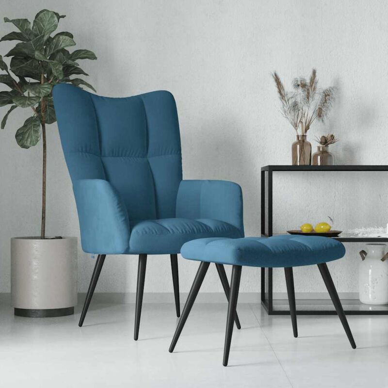 foto del prodotto bonnevie furniture limited poltrona relax con poggiapiedi blu in velluto