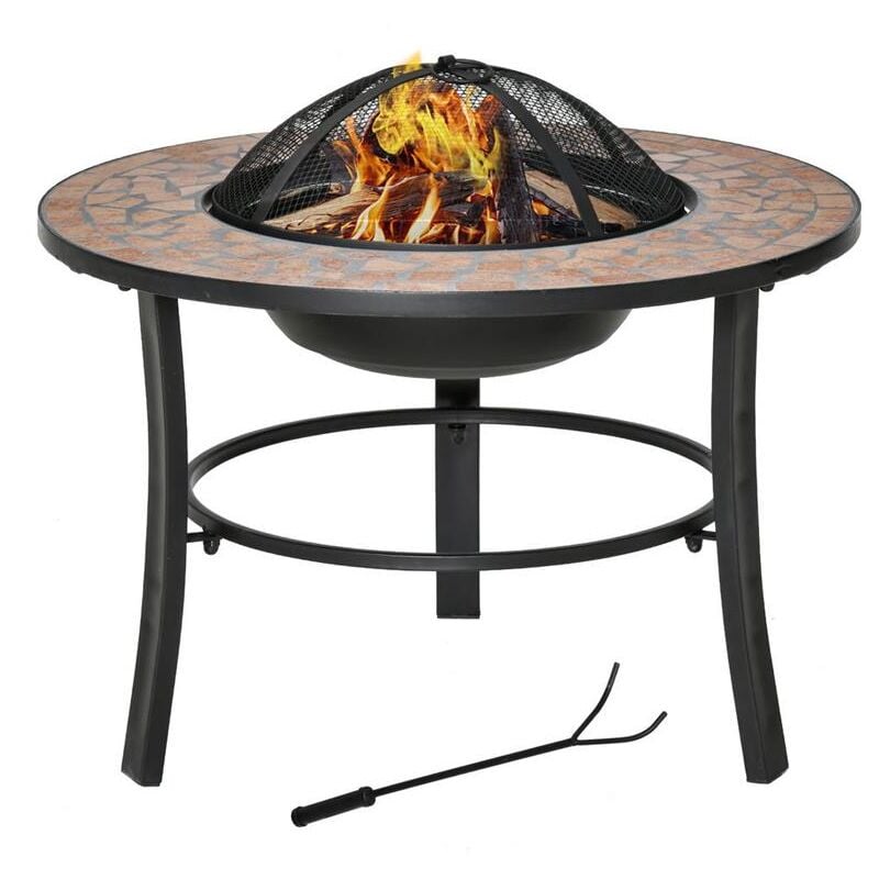 foto del prodotto braciere da giardino con coperchio parascintille e piano in ceramica 68x68x45 cm nero