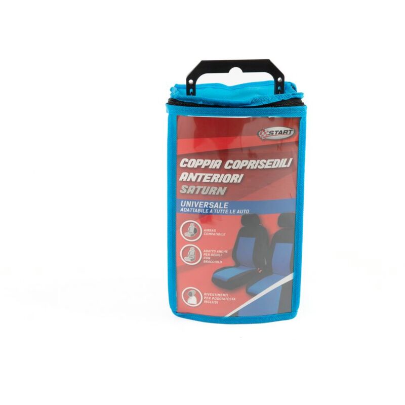 foto del prodotto start coppia coprisedili anteriori saturn auto universale airbag poliestere poggiatesta comodit nero blu