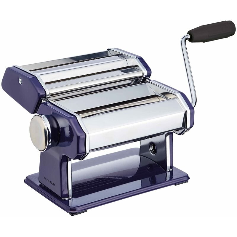 foto del prodotto kitchencraft world of flavors pasta maker, macchina per la pasta manuale con 9 spessori regolabili, doppio cutter italiano deluxe, acciaio inox, blu