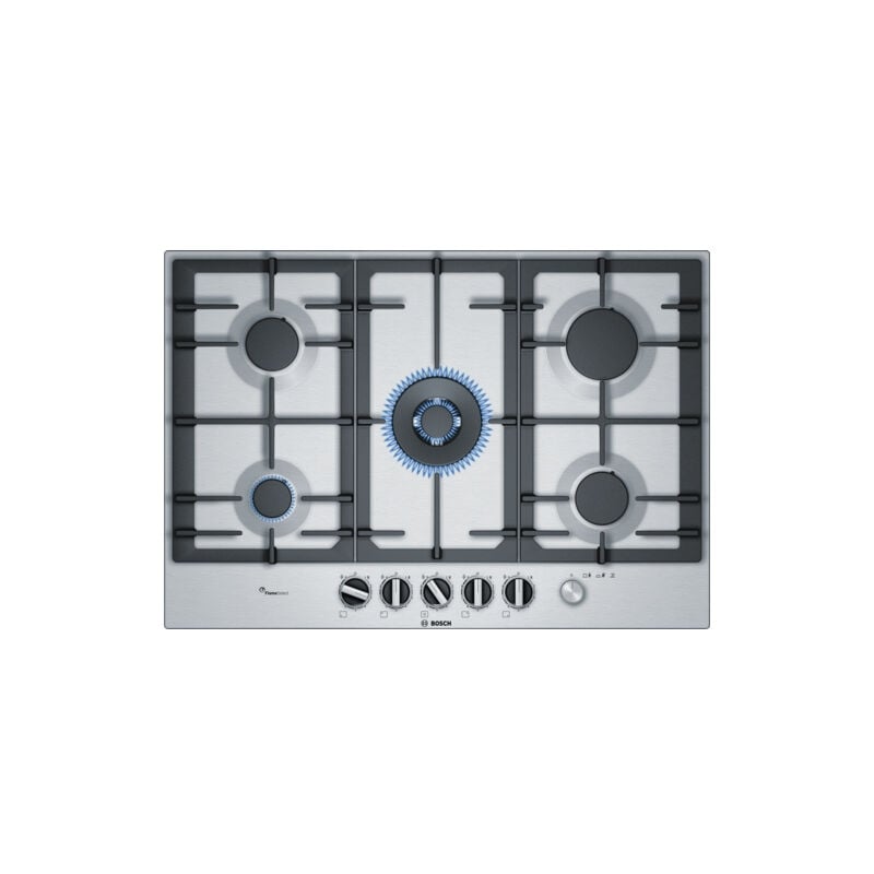 foto del prodotto bosch serie 6 pcq7a5m90. colore del prodotto acciaio inox, posizionamento dell apparecchio da incasso, dimensione della larghezza del piano
