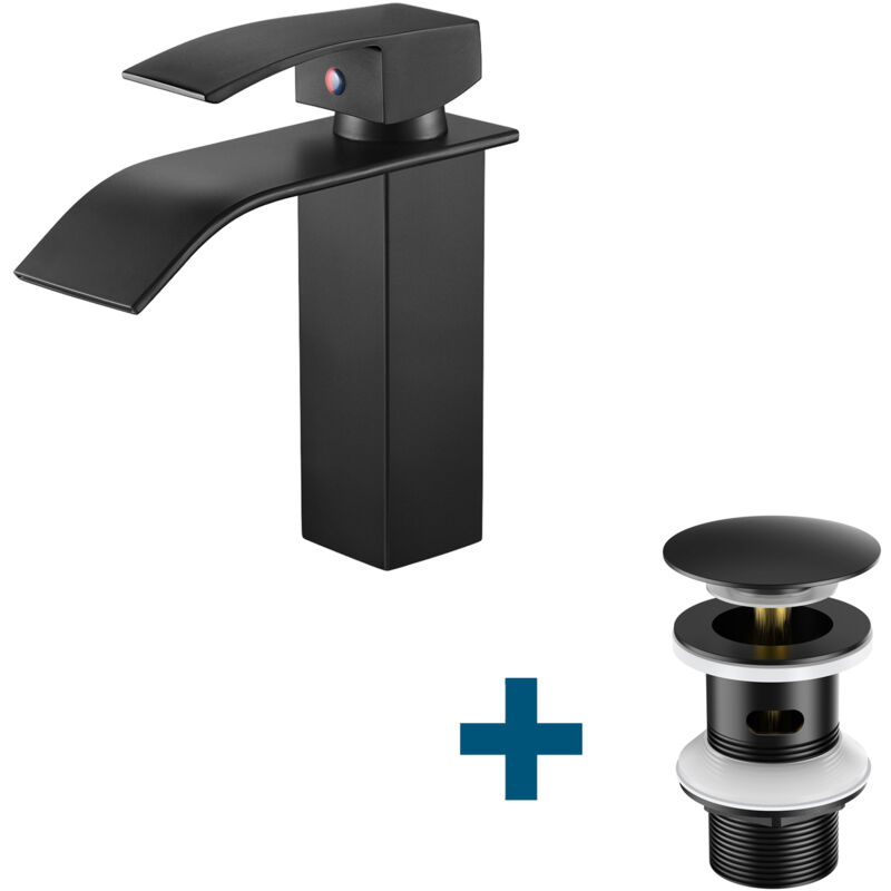 immagine 0 del prodotto miscelatore per lavabo a cascata scarico pop up con troppopieno, rubinetto da bagno con pop up, nero auralum