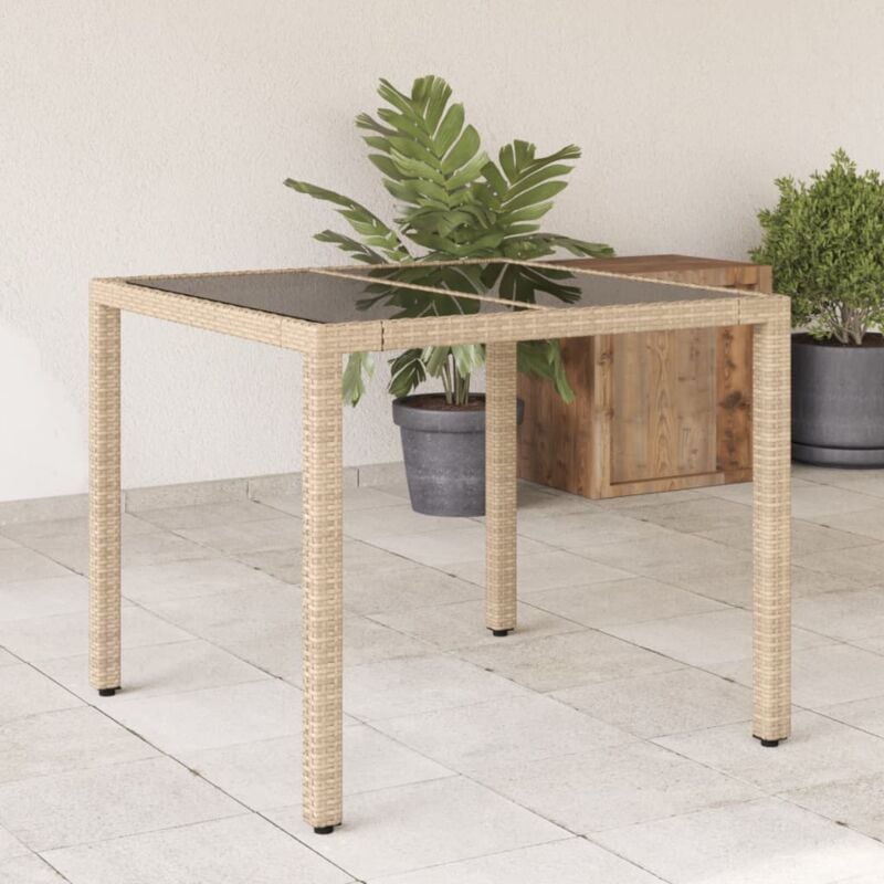 foto del prodotto tavolo da giardino con piano vetro beige 90x90x75 cm polyrattan vidaxl