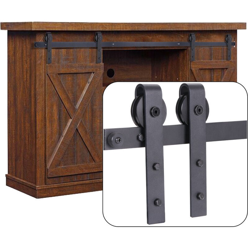 foto del prodotto axhup binario per porta anta scorrevole kit per gabinete, 140cm mini kit guida ferramenta anta scorrevole con piccole ruote per puerta doble nero 