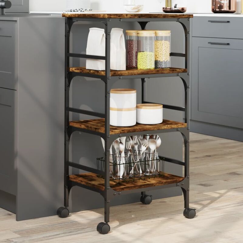 foto del prodotto carrello da cucina rovere fumo 45x35x89,5 cm legno multistrato vidaxl