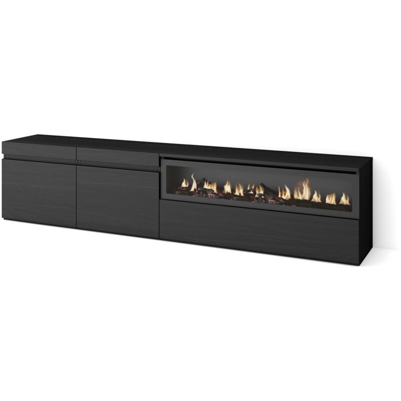 foto del prodotto skraut home mobile tv soggiorno, ampio spazio a disposizione, 200x45x35cm, per tv fino a 80, camino elettrico, stile moderno, nero