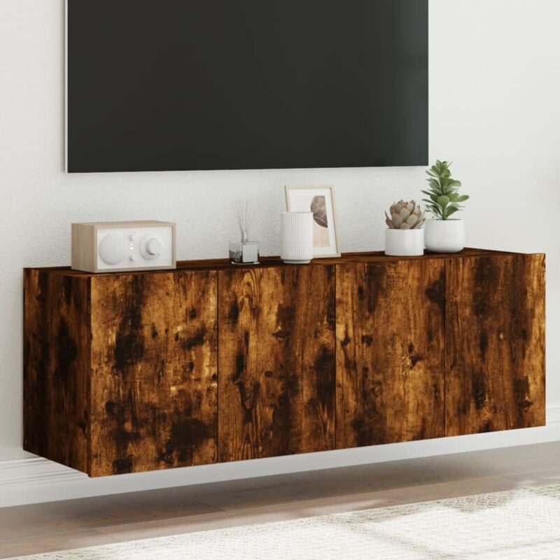 foto del prodotto vidaxl mobili tv a parete con luci led 2pz rovere fumo 60x35x41 cm