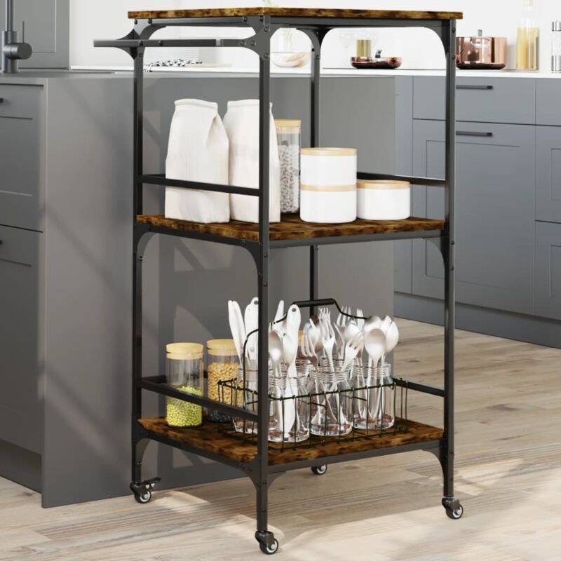 foto del prodotto vidaxl carrello da cucina rovere fumo 60,5x50x105 cm legno multistrato