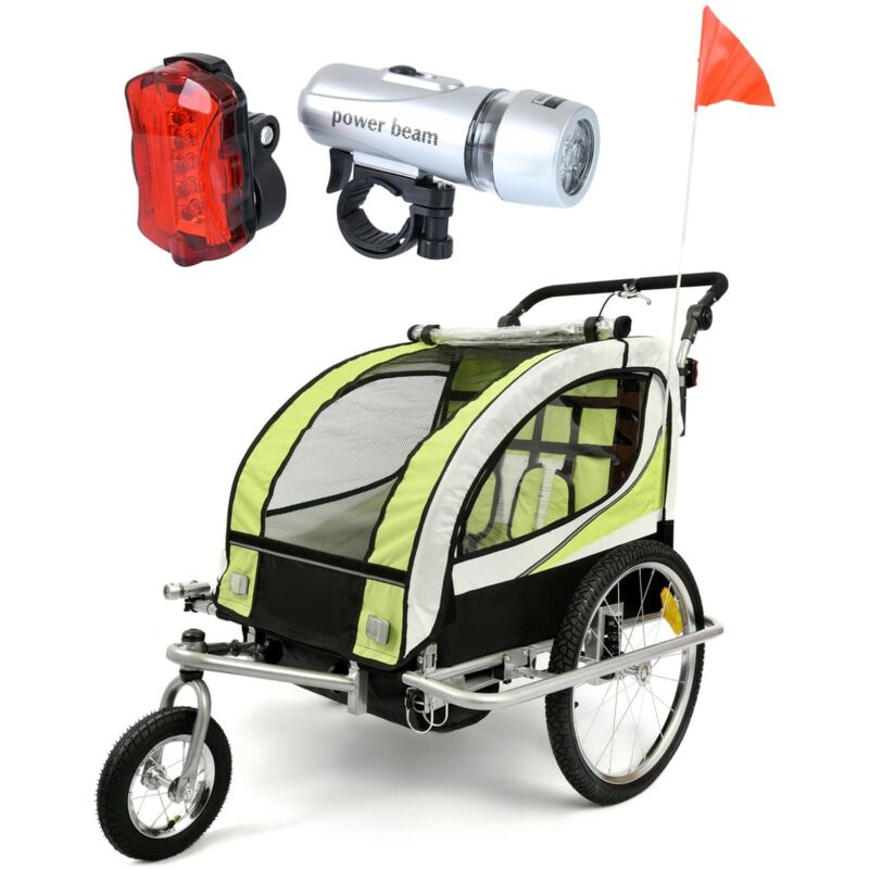foto del prodotto viking choice rimorchio per bicicletta bambino passeggino 2 posti con ammortizzatore lime