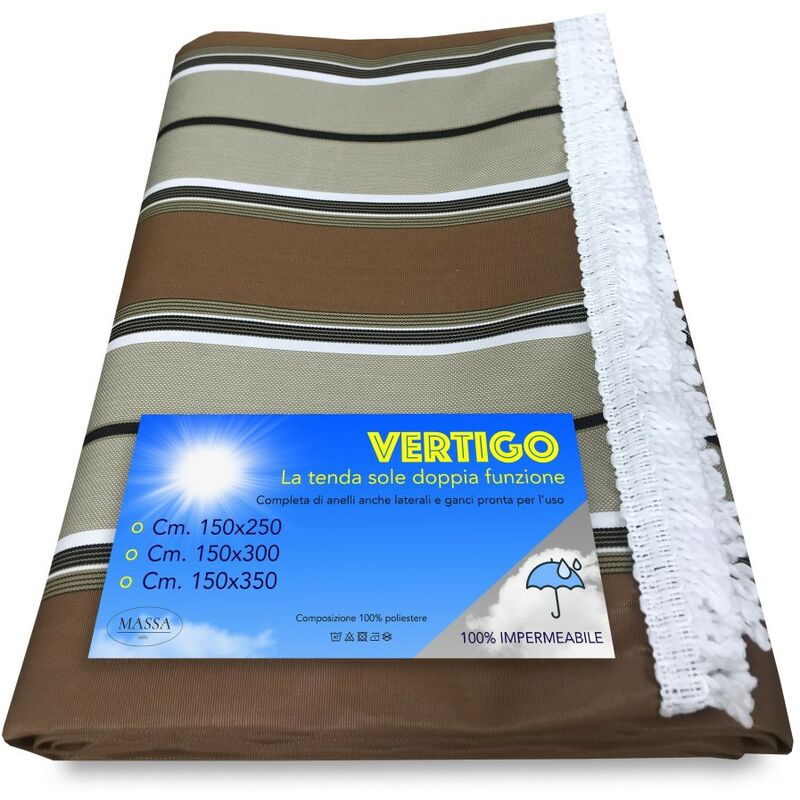 foto del prodotto tex family tenda sole vertigo da esterno giardino balcone righino marrone impermeabile e idrorepellente cm. 150 x 300