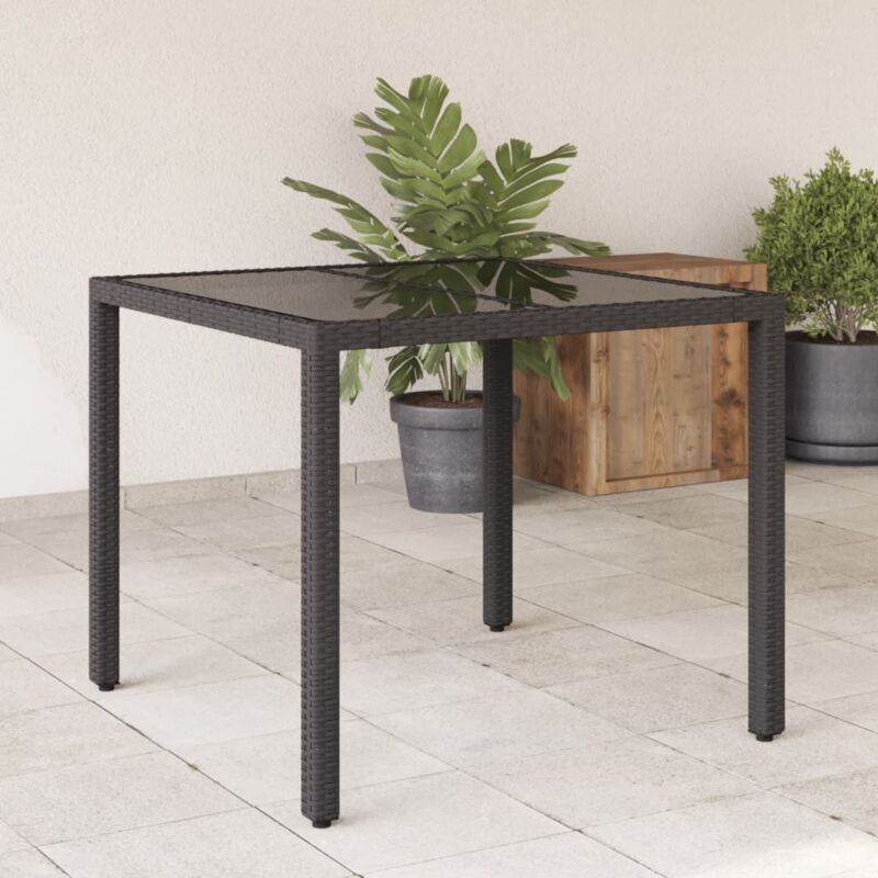 foto del prodotto vidaxl tavolo da giardino piano in vetro nero 90x90x75 cm polyrattan
