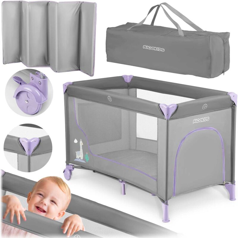 foto del prodotto lettino da viaggio 125 x 65 x 78 cm rk 240 grigio e lavanda