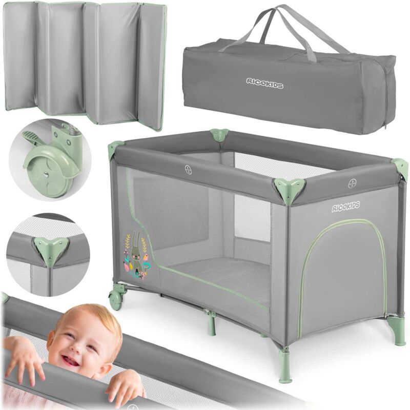 foto del prodotto lettino da viaggio 125 x 65 x 78 cm rk 240 grigio e menta