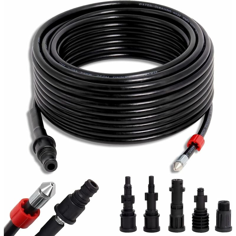 foto del prodotto freosen tubo per idropulitrice da 20 m, 5 adattatori, 180 bar, 60 c, set pulizia tubo per idropulitrice k rcher lavor, interpump, bosch, tubo