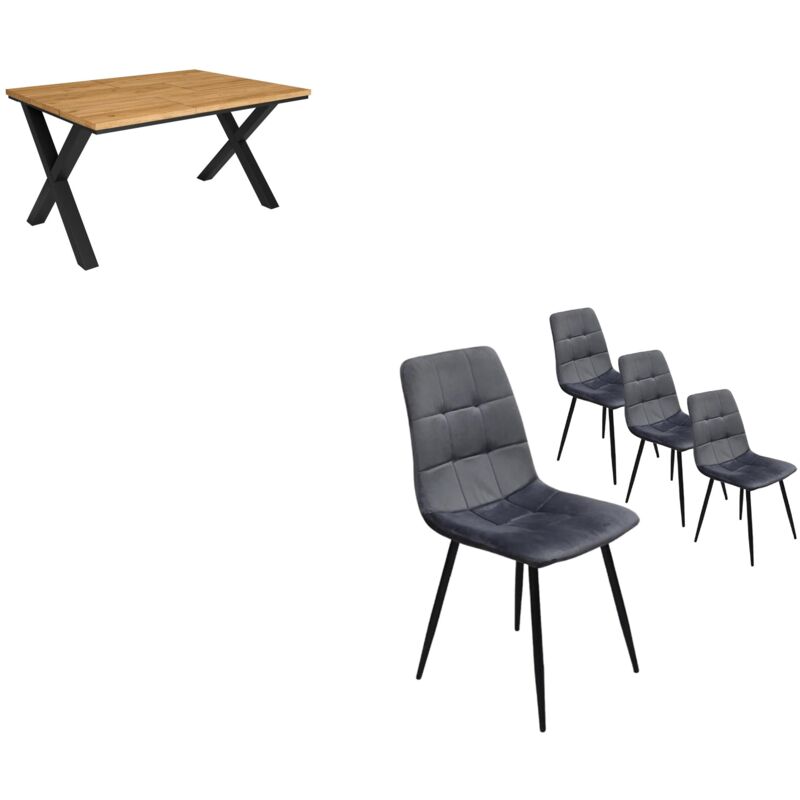 foto del prodotto set mobili, tavolo da pranzo, 140, rovere, stile industriale, pack di 4 sedie da pranzo, sedia imbottita skraut home
