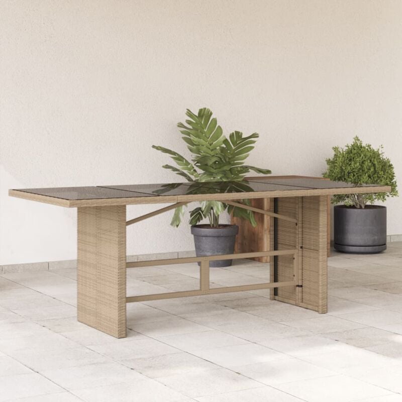 foto del prodotto vidaxl tavolo da giardino con piano vetro beige 190x80x74cm polyrattan