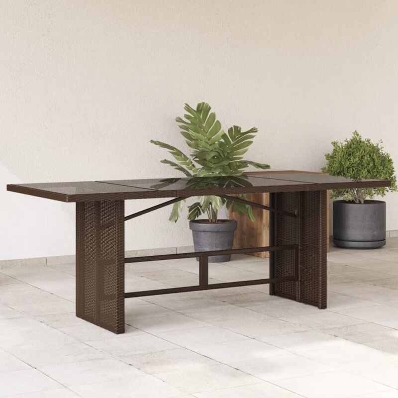 foto del prodotto vidaxl tavolo giardino piano vetro marrone 190x80x74cm polyrattan
