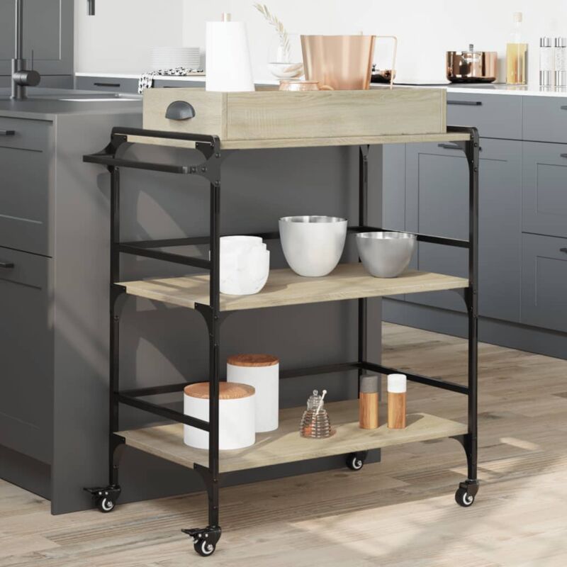 foto del prodotto vidaxl carrello cucina rovere sonoma 81,5x41x92,5 cm legno multistrato