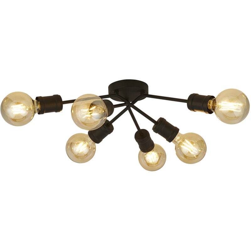 foto del prodotto searchlight plafoniera industrial nordico danza acciaio nero 6 luci e27
