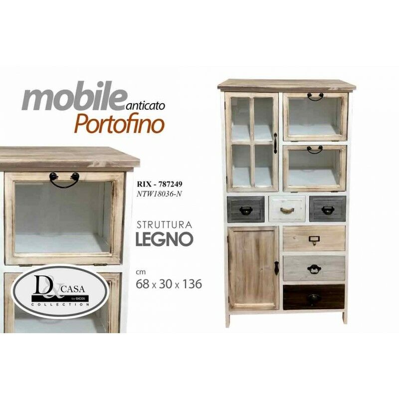 foto del prodotto webmarketpoint vetrina mobile alto soggiorno cucina anticato cm 68 x 30 x 136 h