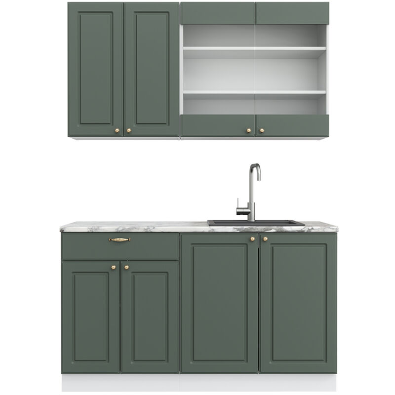 foto del prodotto vicco cucina completa fame line, verde oro country house bianco, 140 cm senza piano di lavoro