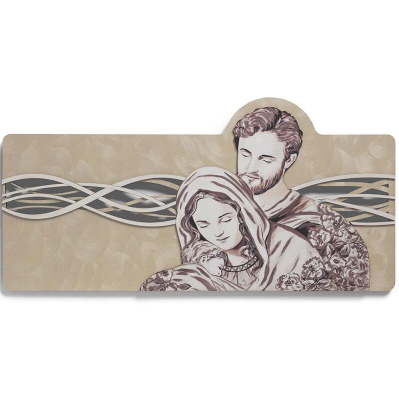 foto del prodotto liberoshopping quadro 59x119 cm sacra famiglia legno laminato figura stampata oro