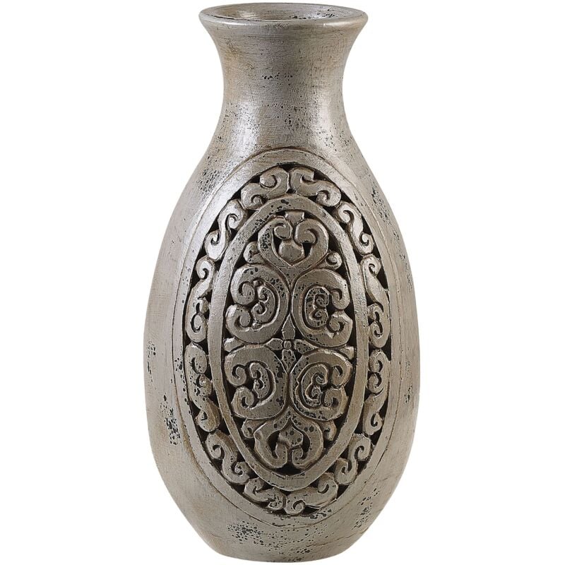 foto del prodotto beliani vaso decorativo argilla grigia con motivo ispirazione greca megara