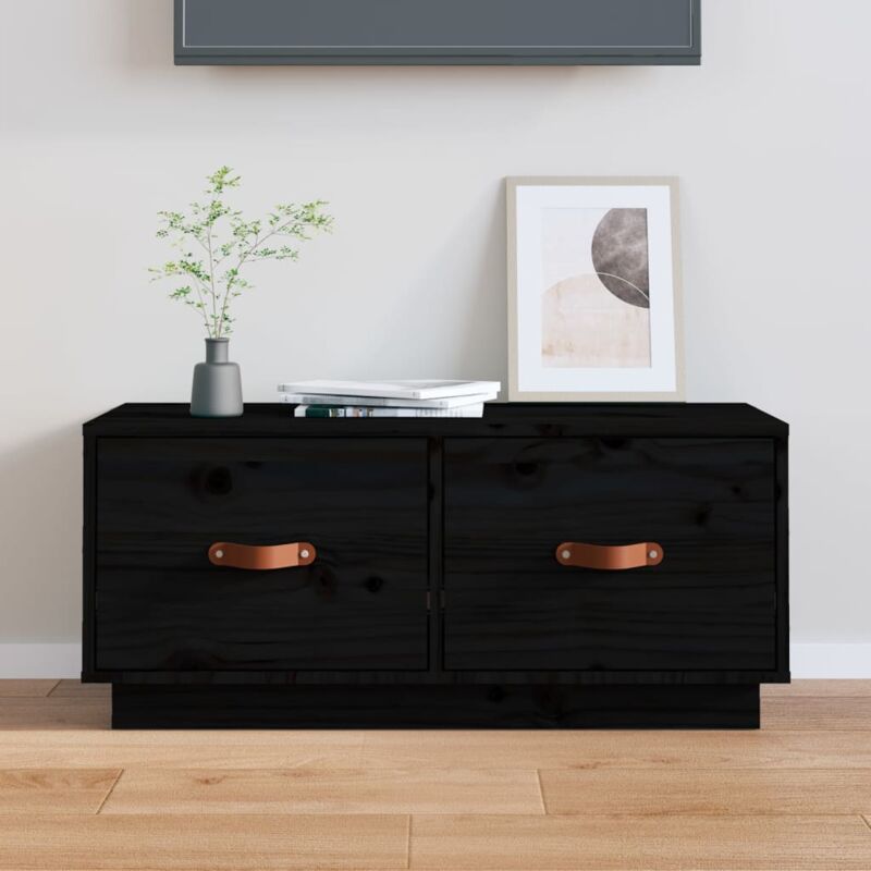 foto del prodotto vidaxl mobile porta tv nero 80x34x35 cm in legno massello di pino