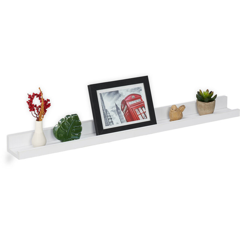 foto del prodotto mensola da muro sottile, l 80 cm, scaffale da parete, portaspezie cucina, porta foto, libri, salotto, bianco relaxdays