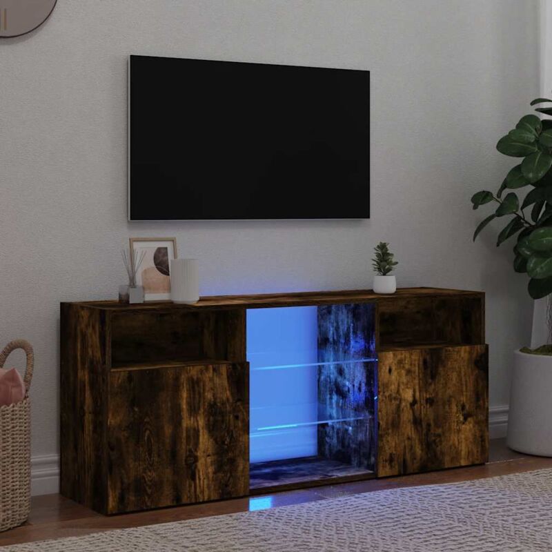 foto del prodotto vidaxl mobile porta tv con luci led rovere fumo 120x30x50 cm
