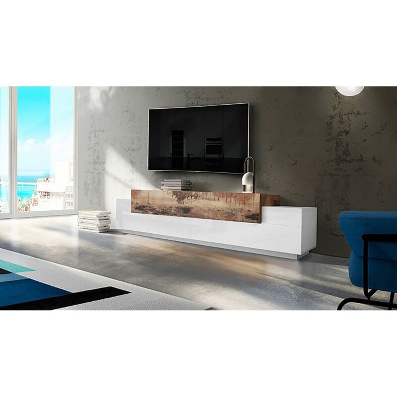 foto del prodotto mobile porta tv basso con ante a ribalta 240 bianco acero credenza salone
